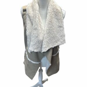 Quinn Tan Faux Suede Vest With Ivory Shearling, Lining Size M